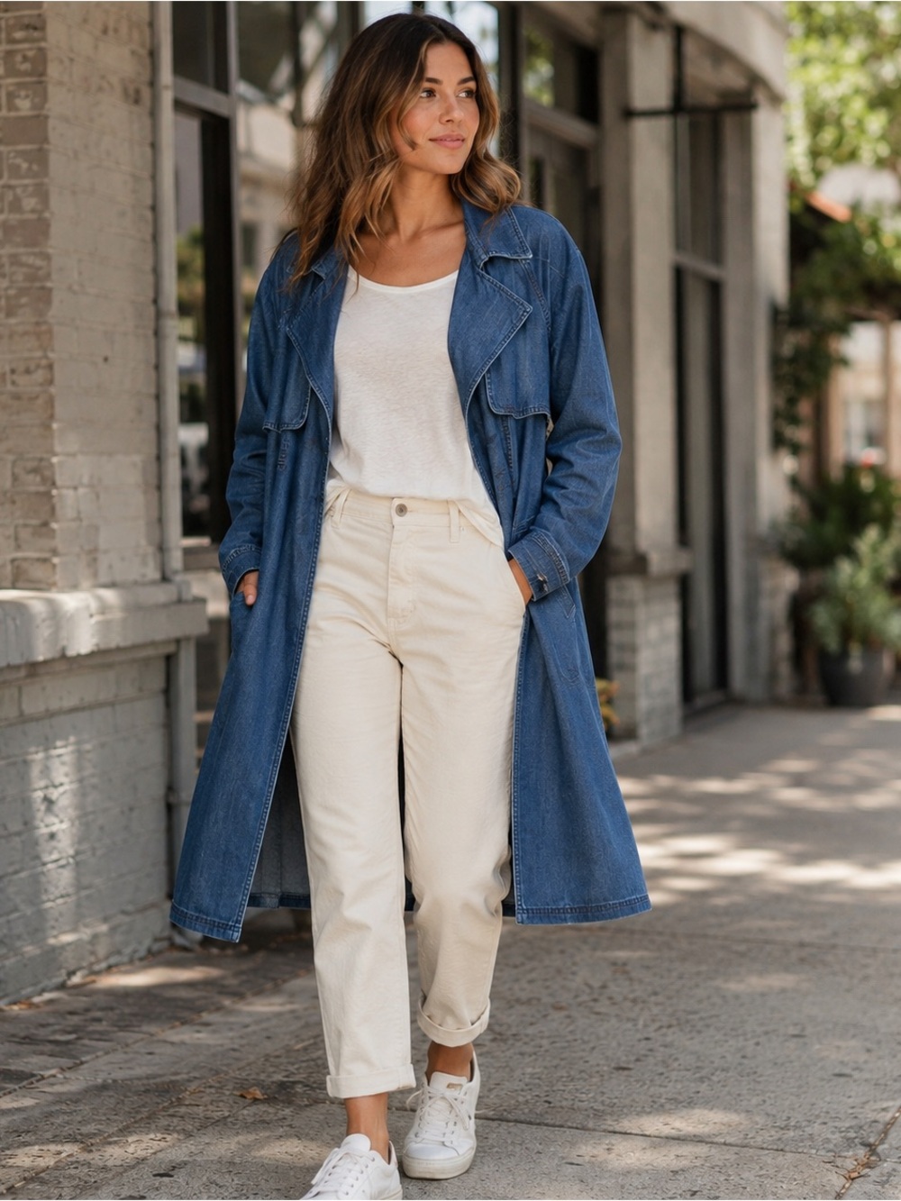 Chico’s Lightweight Indigo Blue Open Front Trench Coat Duster Jacket 1 M NWT